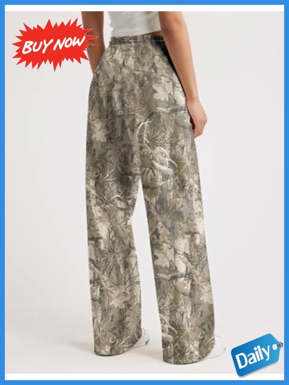 Wide Leg Camo Sweatpants High Waist Drawstring Fleece Lounge Pants - Picture 2 of 4